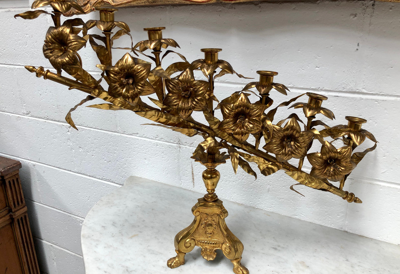 Fabulous & Highly Decorative Set Of Three French Brass Candelabras