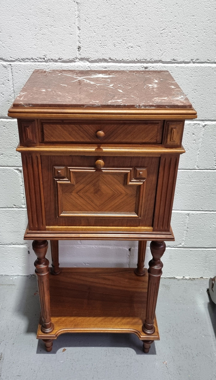 French Walnut Louis XVI Style Single Bedside Cabinet Rouge Marble Top