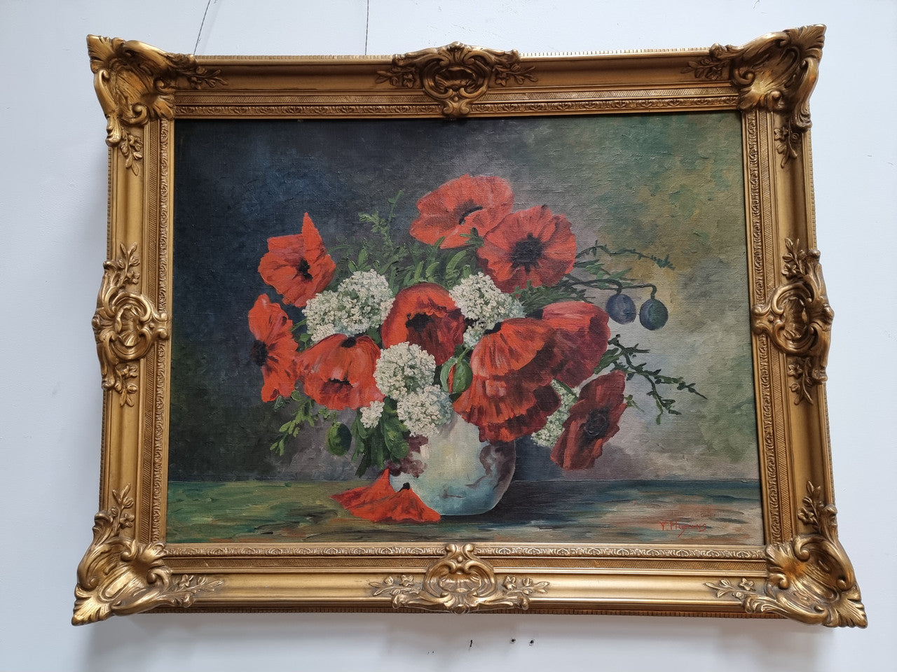Beautiful Antique Dutch Framed Floral Oil Painting