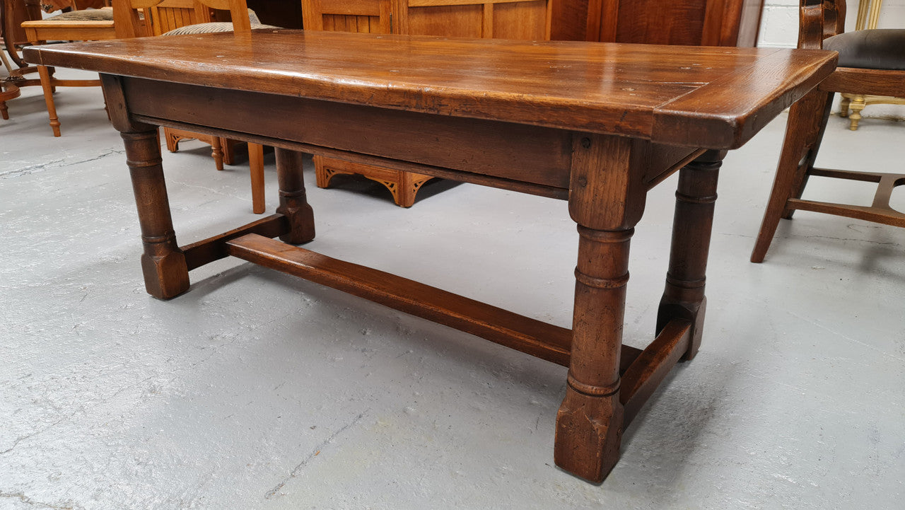 French Oak Refectory style coffee table. Amazing patina and is in good original detailed condition.