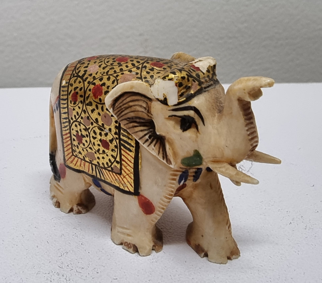 Vintage Hand Carved Hand Painted Ivory Elephant