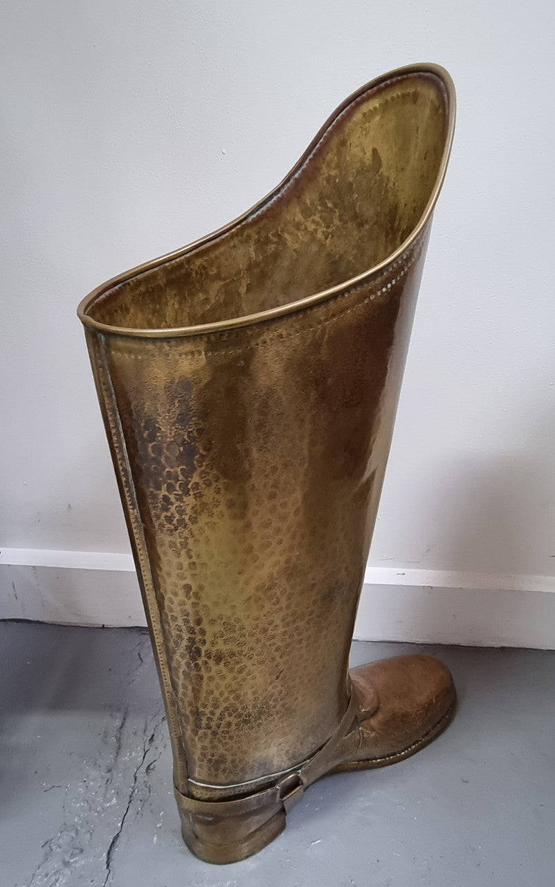 Decorative French brass boot for storing your umbrellas and walking sticks in good original condition.