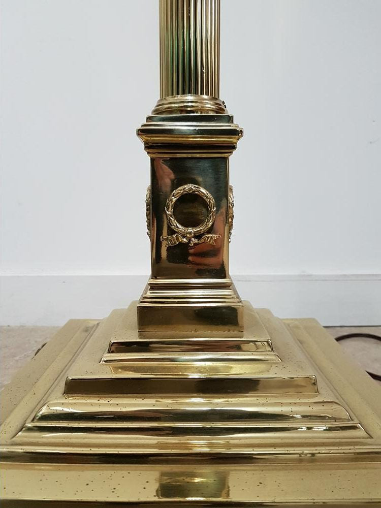 Edwardian Brass and Cast Iron Standard Lamp with Shade