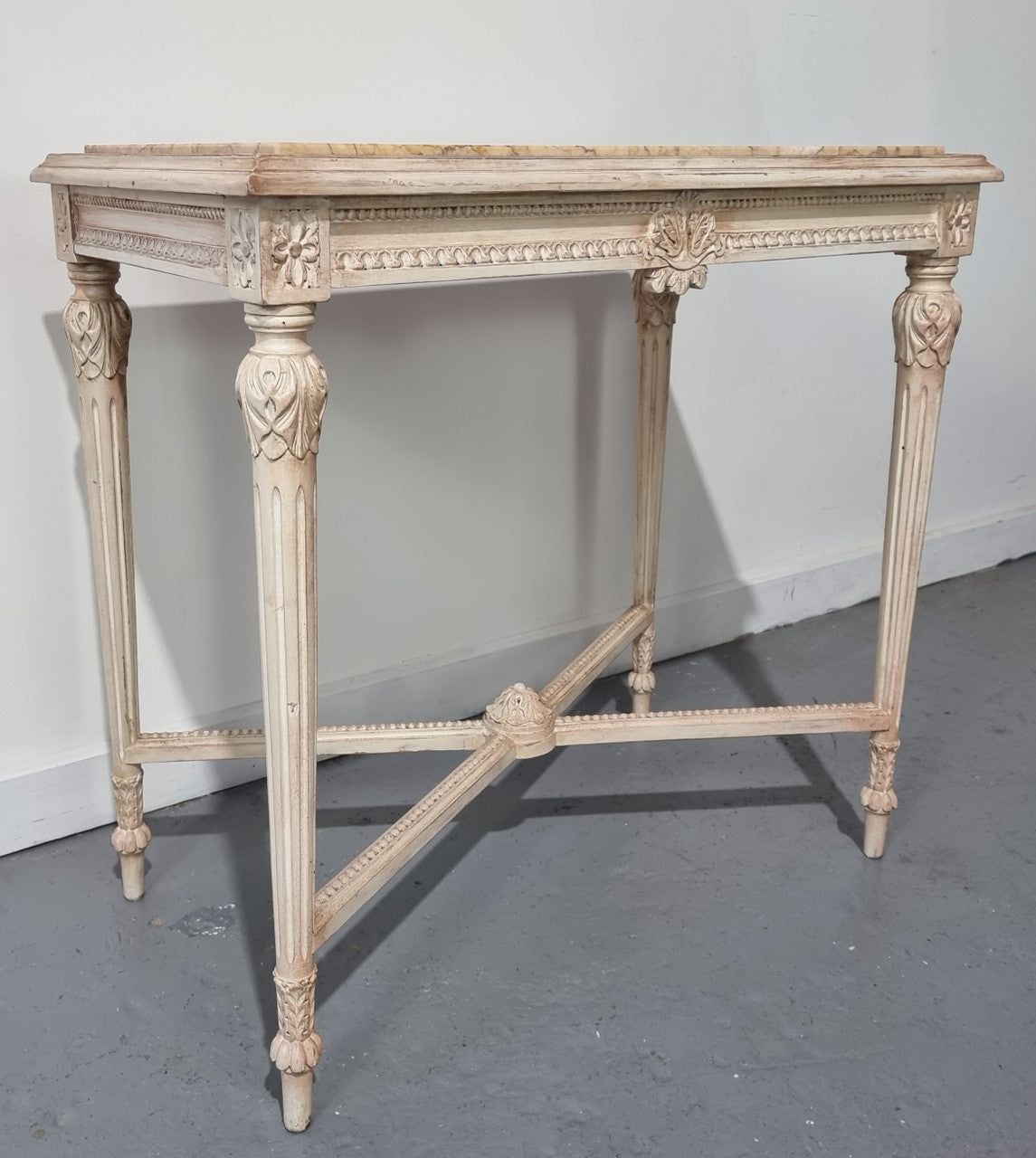 Louis XVI Painted & Marble Top Console Table With Two Drawers