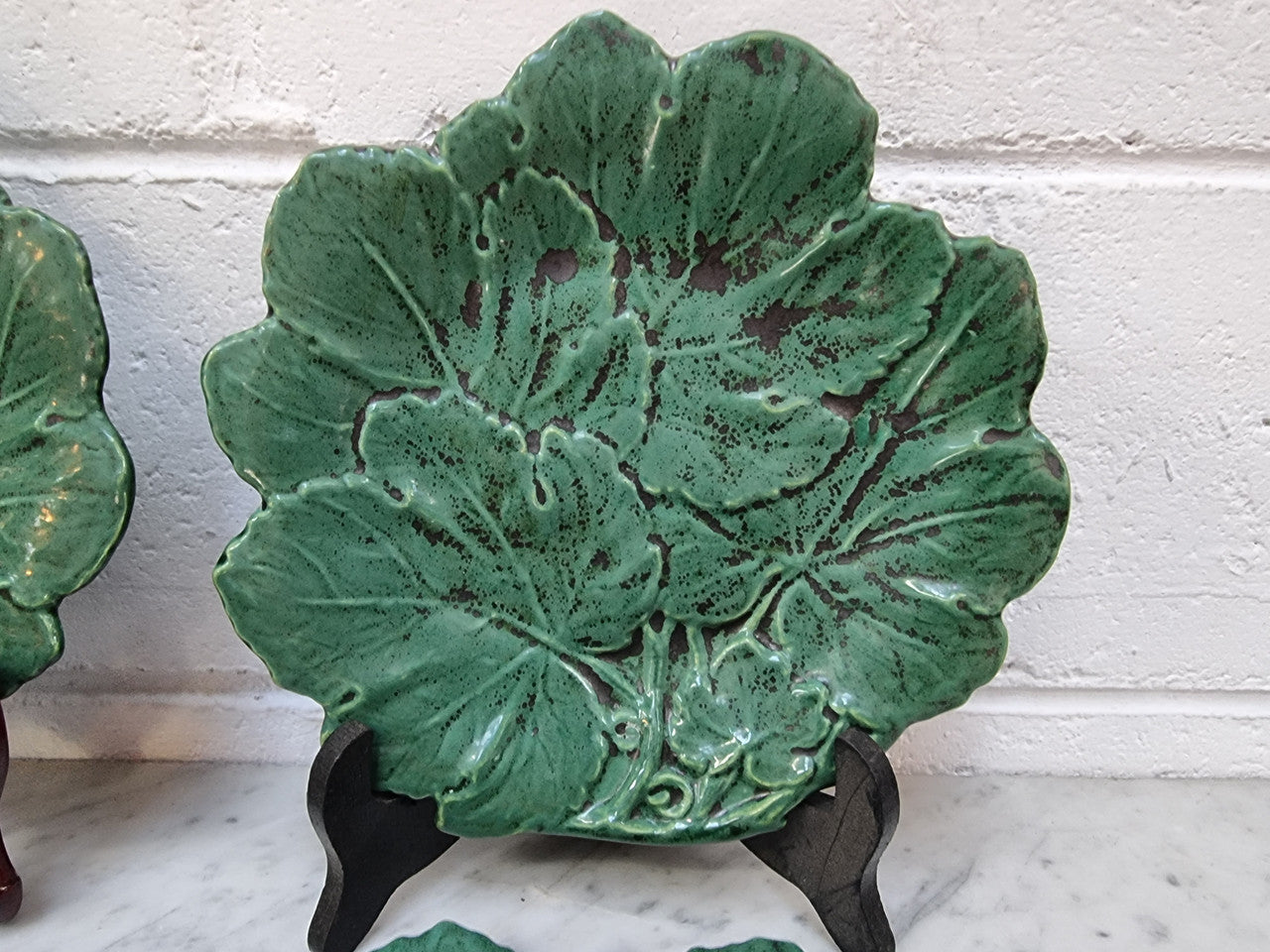 Set of 6 Victorian majolica grape vine plates. No markings – European. In very good original condition. $265 the set of six. 22.5cm Diam