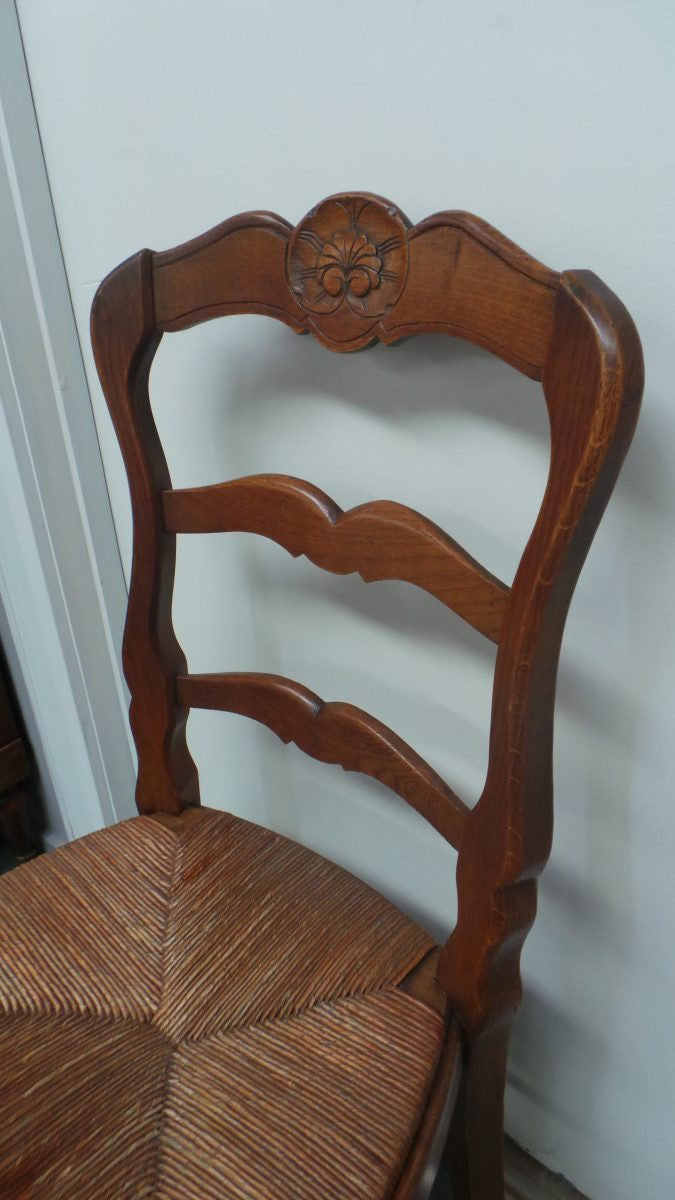 A Set Of Six French Solid Oak Dining Chairs