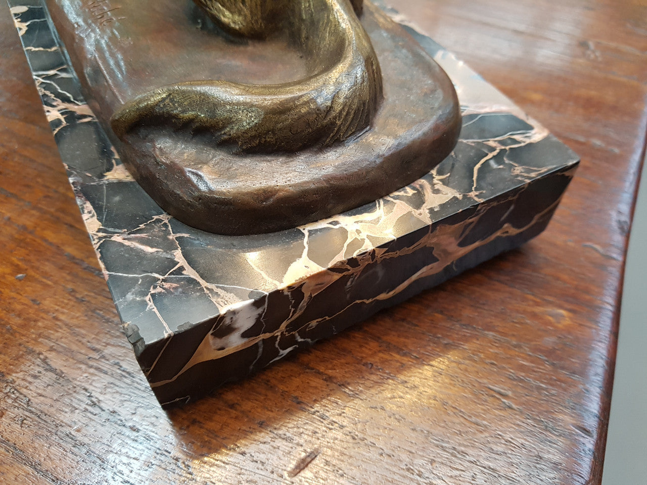 French Art Deco Lady & German Shepherd Bronze