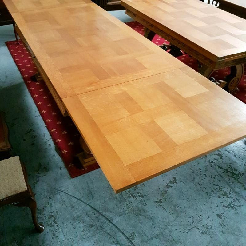 French Oak Iron Base Dining Table (original unrestored condition)