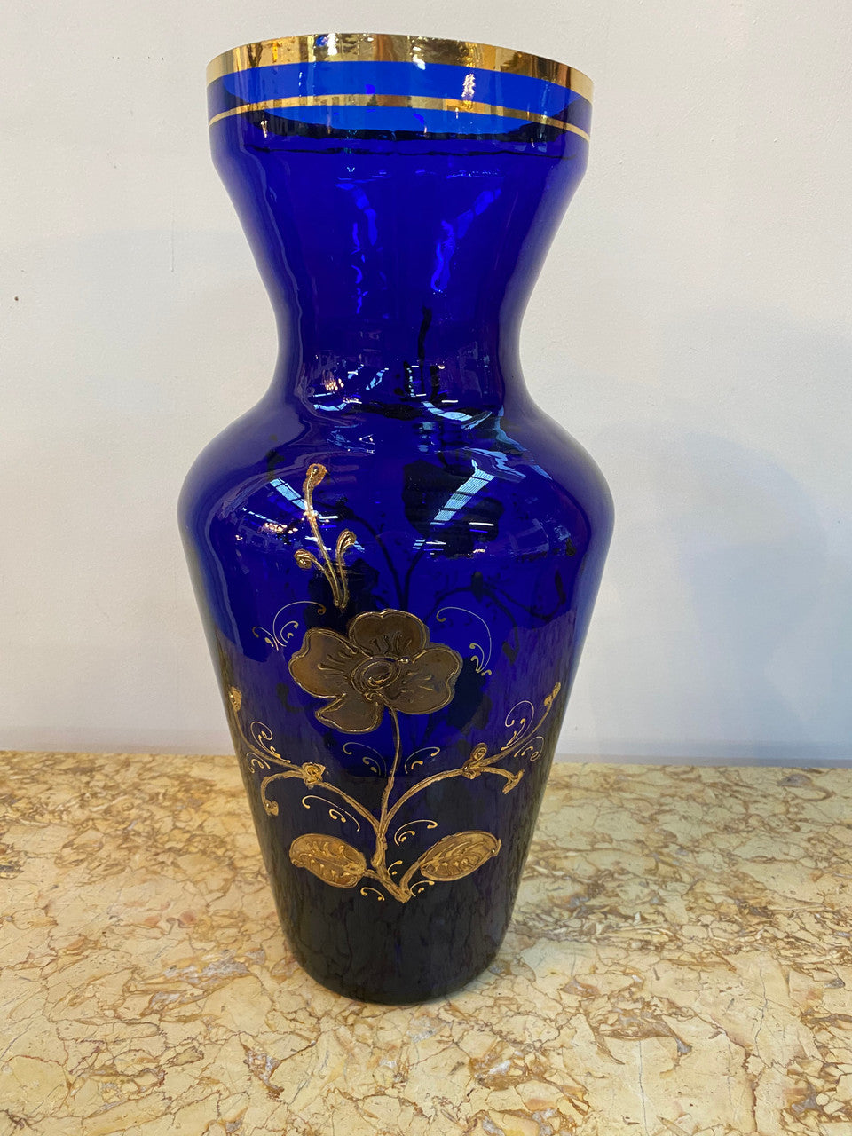 Large Edwardian Bristol Blue & Gilt Enamelled Vase