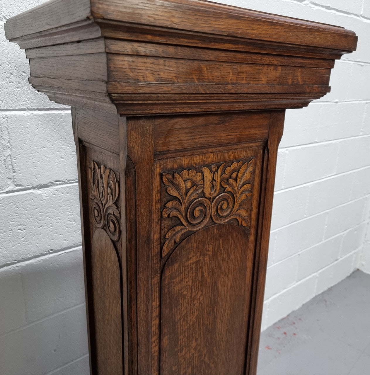 French Oak Henry II Style Pedestal with Carving to Trunk