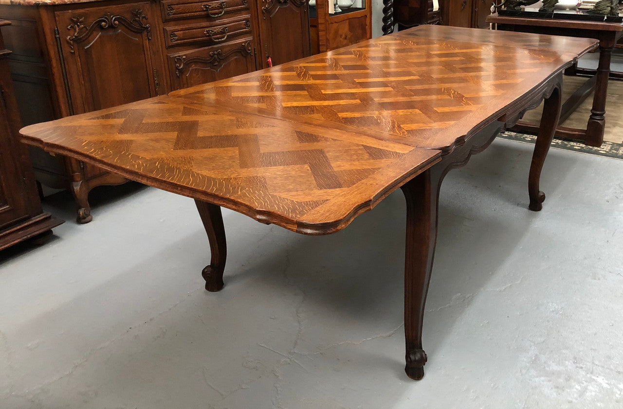 French Oak Louis XV th Style Parquetry Top Extension Table