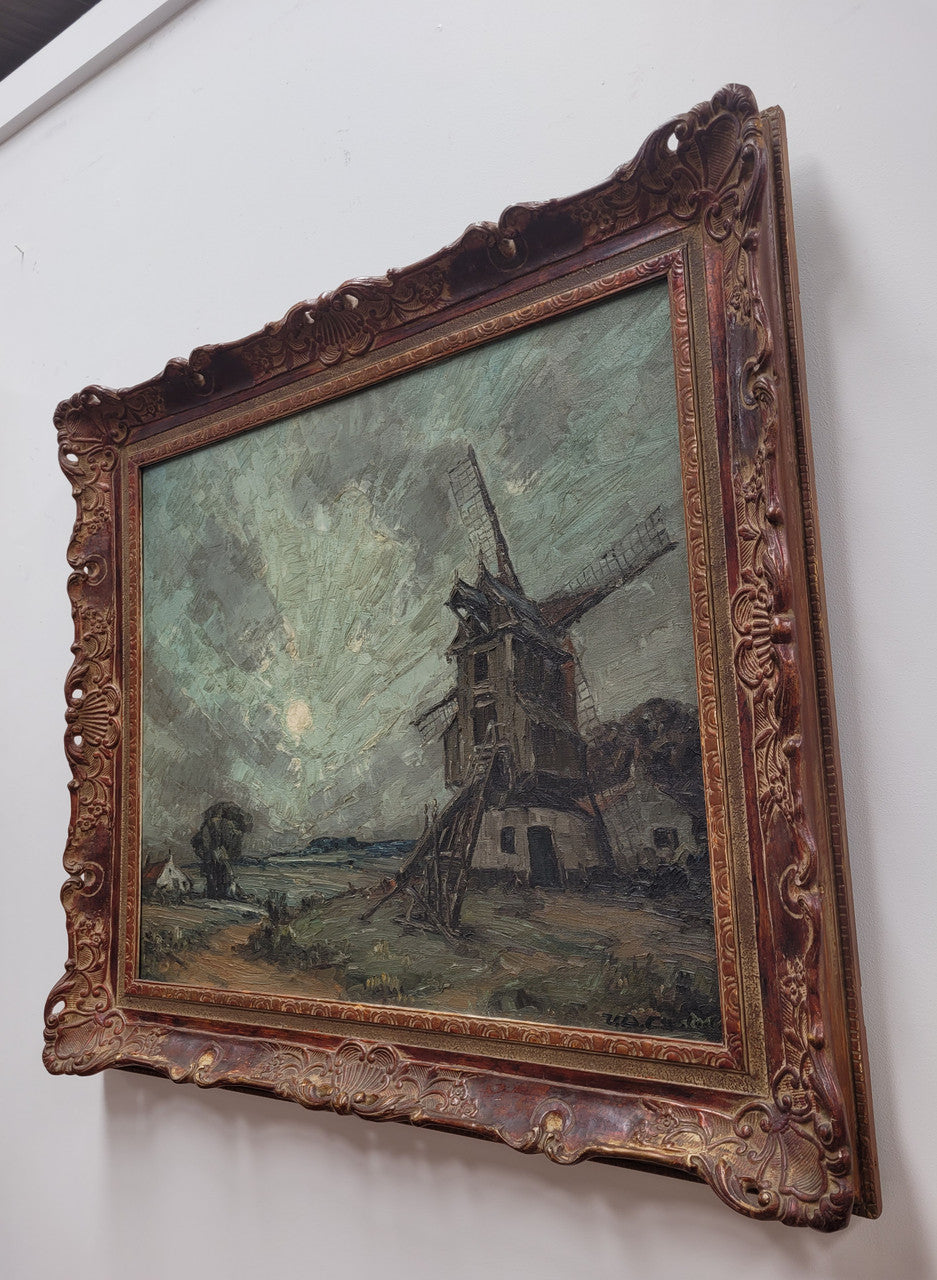 Late 19th century Dutch impressionist signed oil on canvas depicting "Windmill Landscape". It is in good original detailed condition and has been sourced from France.