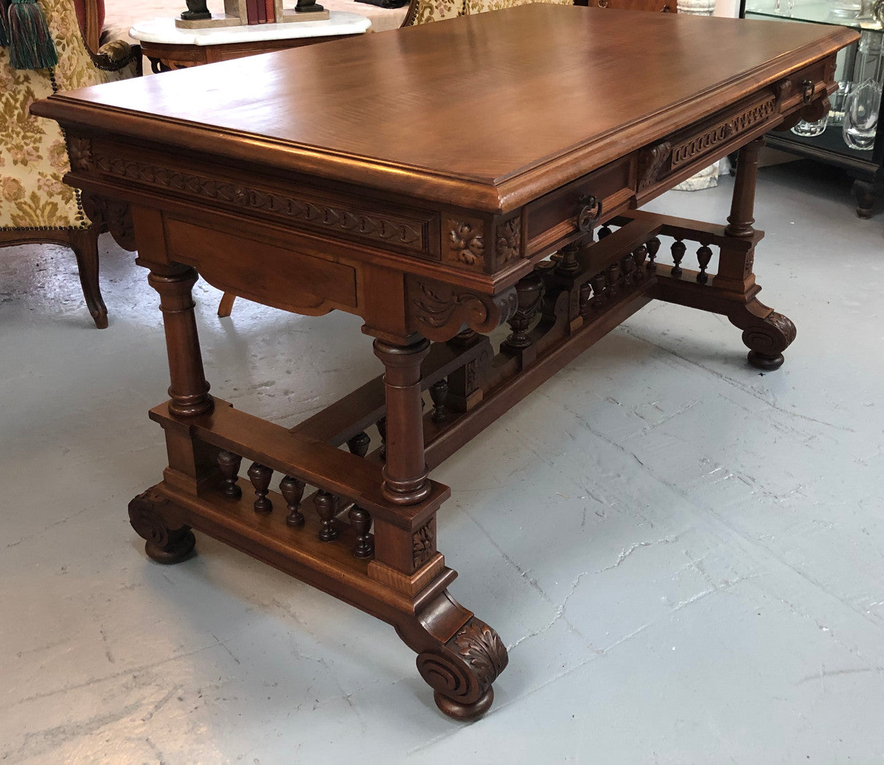 19th Century French Walnut Henry II Style Desk