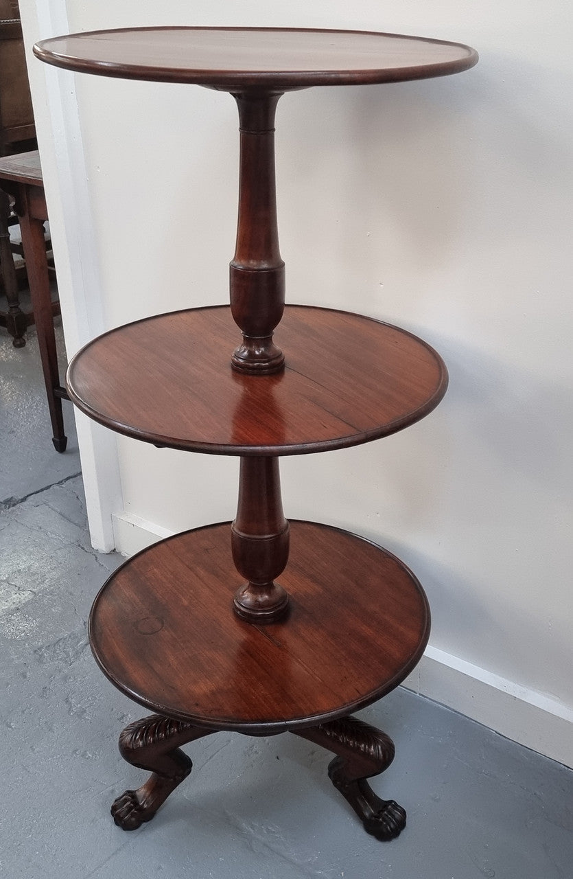 Rare Mahogany Georgian three tier round dumbwaiter. It is in good original condition.