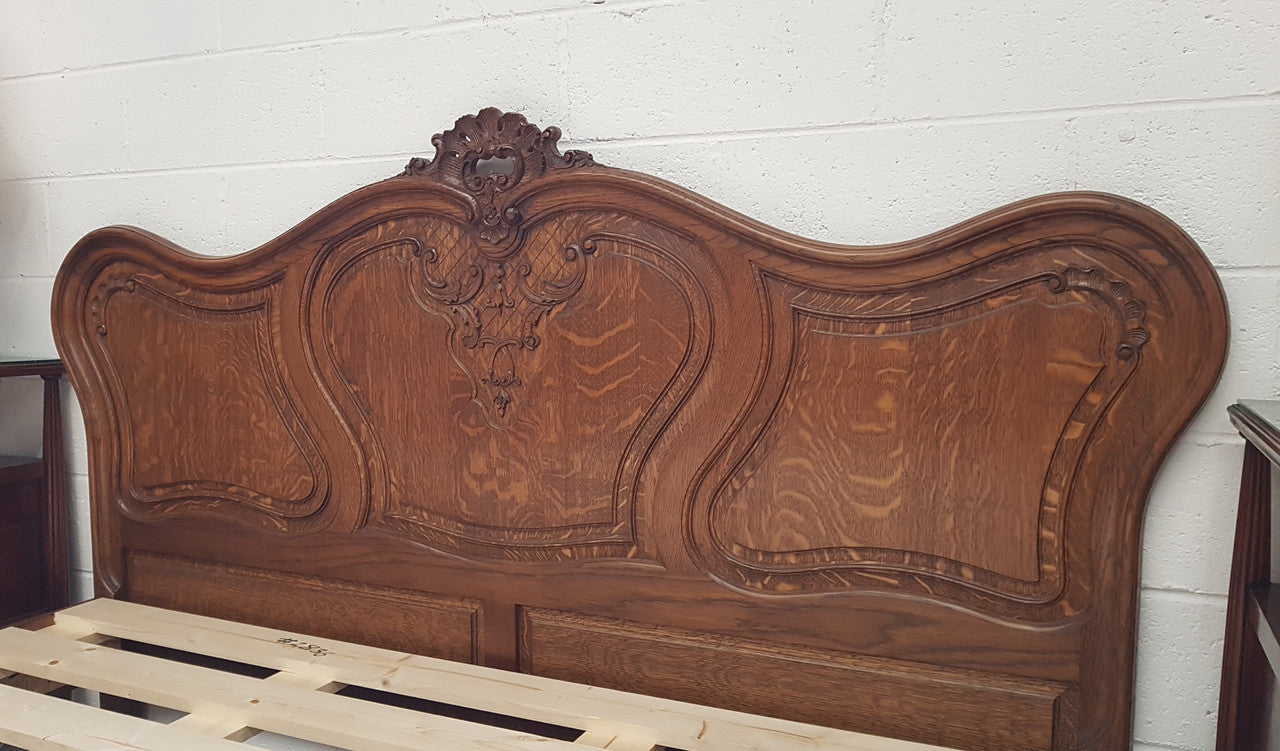 French Oak Louis XV Style Queen Size Bed & Rails