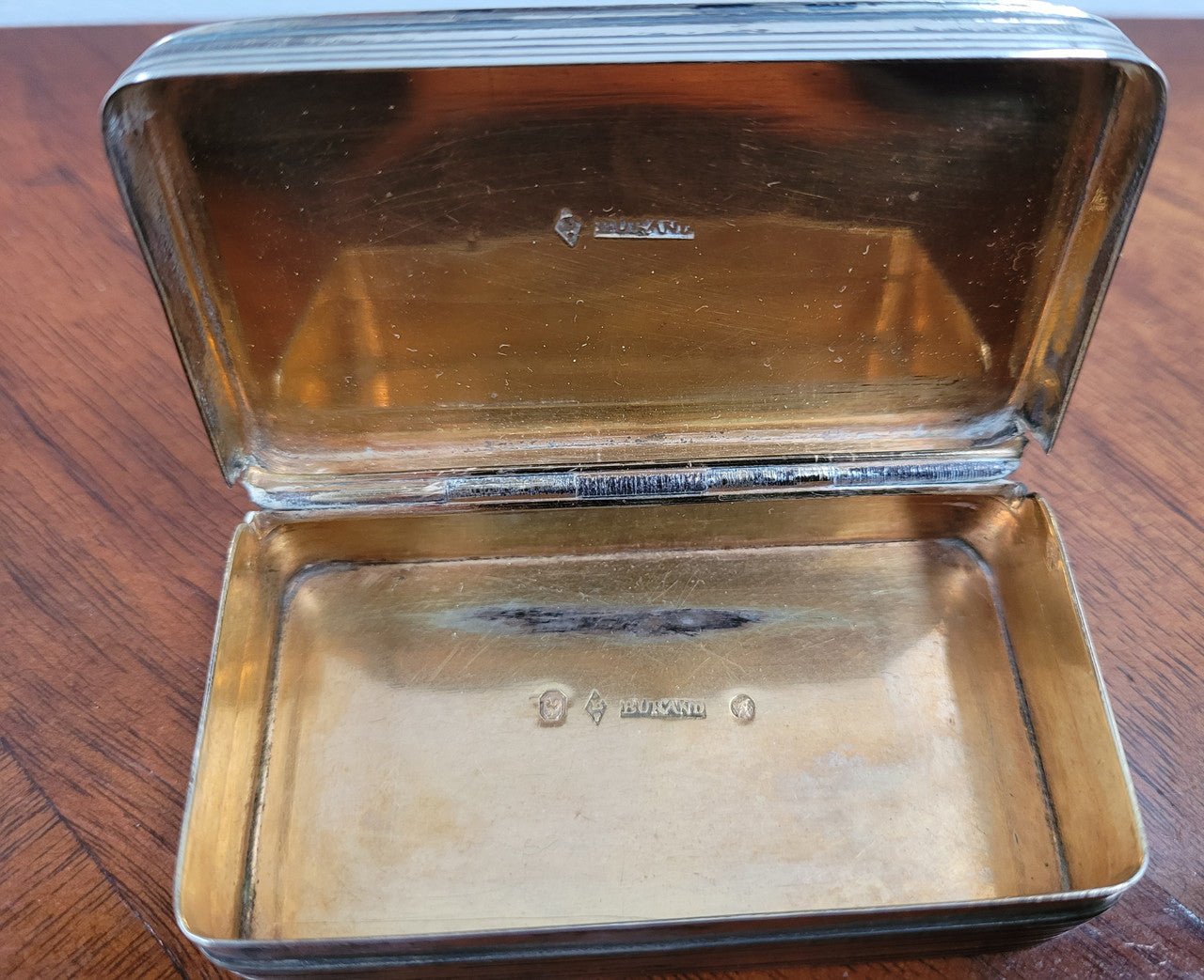 Rare Hallmarked French Snuff Box. Silver and Silver Gilt. Hallmarked and Makers Mark “Burano” 1809 – 1819.