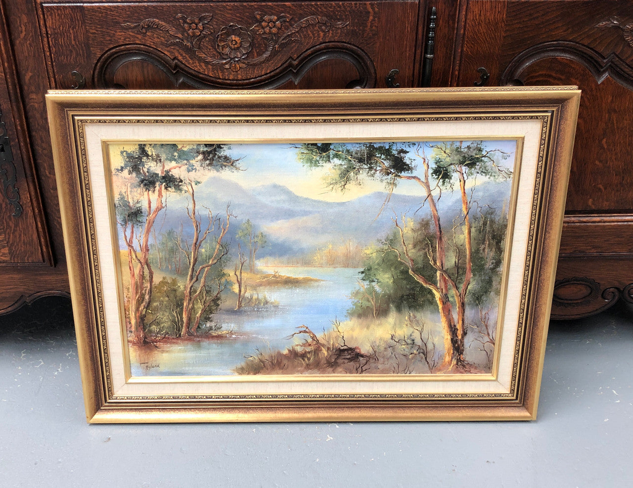 Lovely framed oil on board of "Australian bush scene" in good original condition.