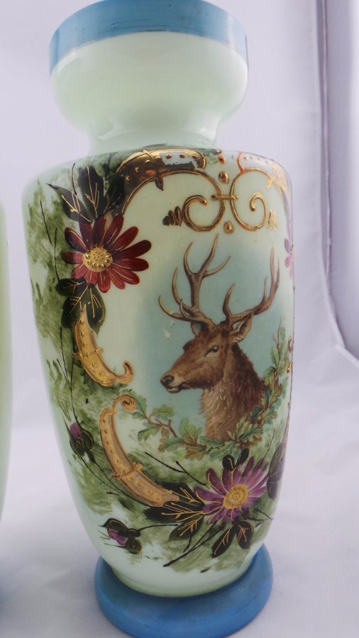 Pair Of Victorian Milk Glass Vases