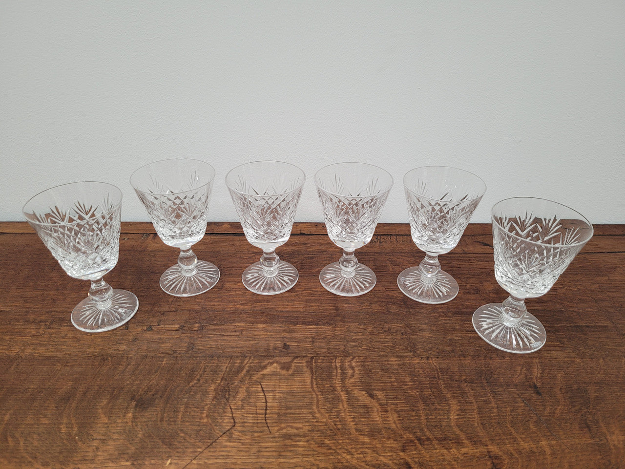 Set of six Stuart crystal “Henley” pattern wine glasses. In good original condition with no chips or cracks.