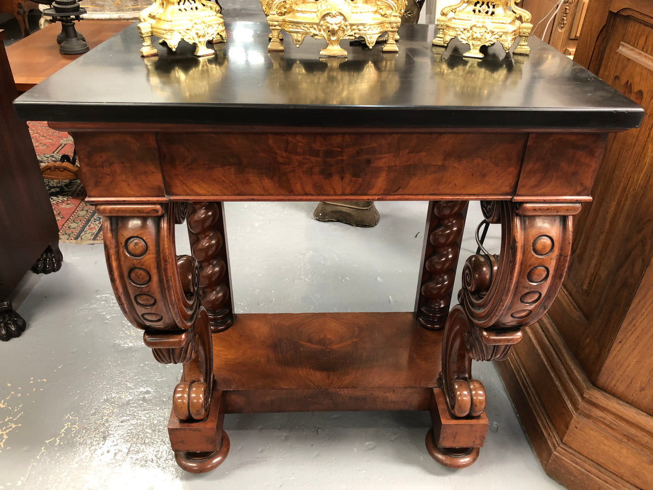 Antique French Flame Mahogany Console Table