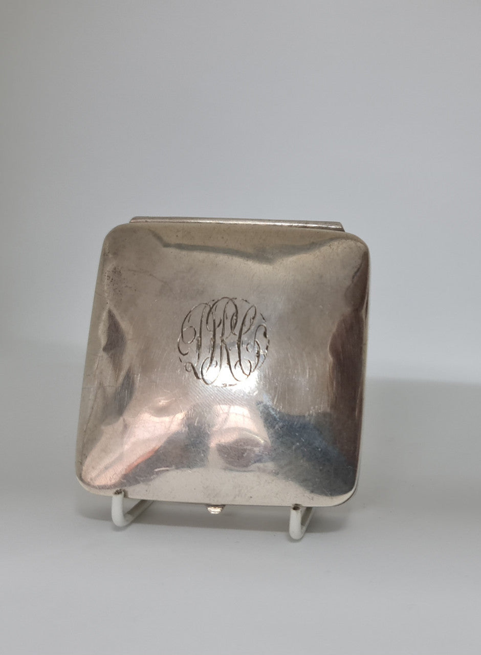 Gorgeous antique sterling silver box with engravement on top of lid, Marked.