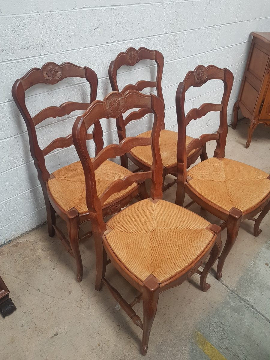 Set of Four French Oak Dining Chairs-1