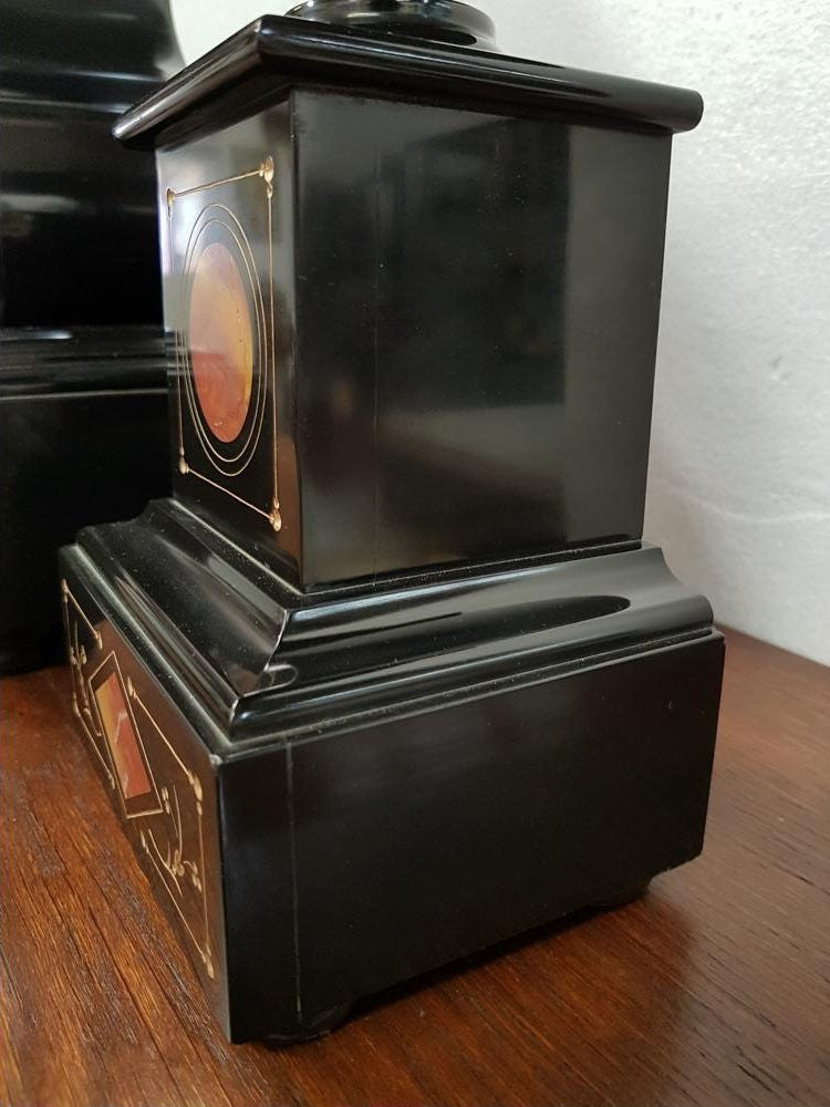 French Black Marble Three Piece Clock Set