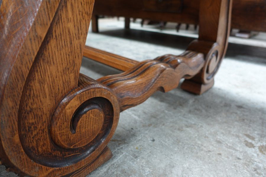 French Oak Parquetry Top Extension Dining Table