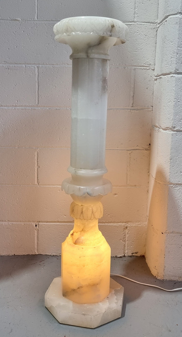Electrified French White Alabaster Pedestal
