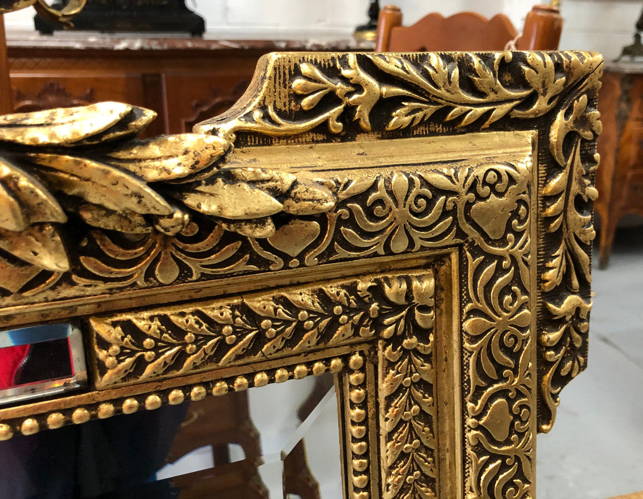 19th Century French Cushion Mirror With Acid Etched Pattern