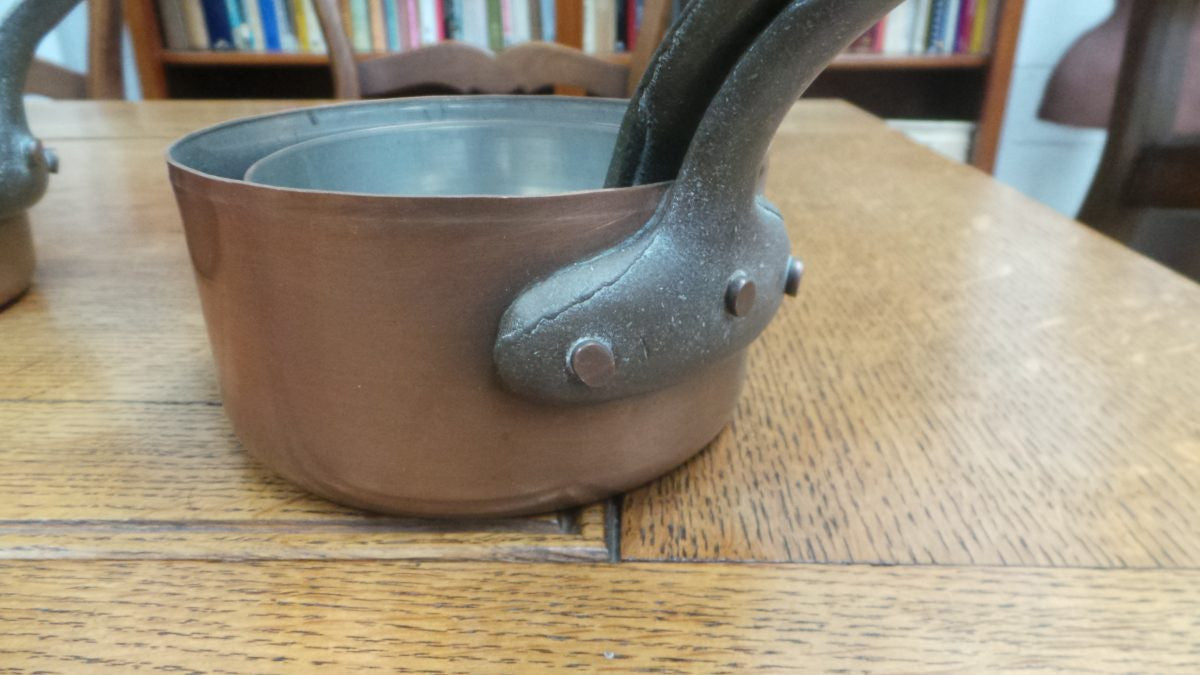 Set of Five French Copper Saucepans
