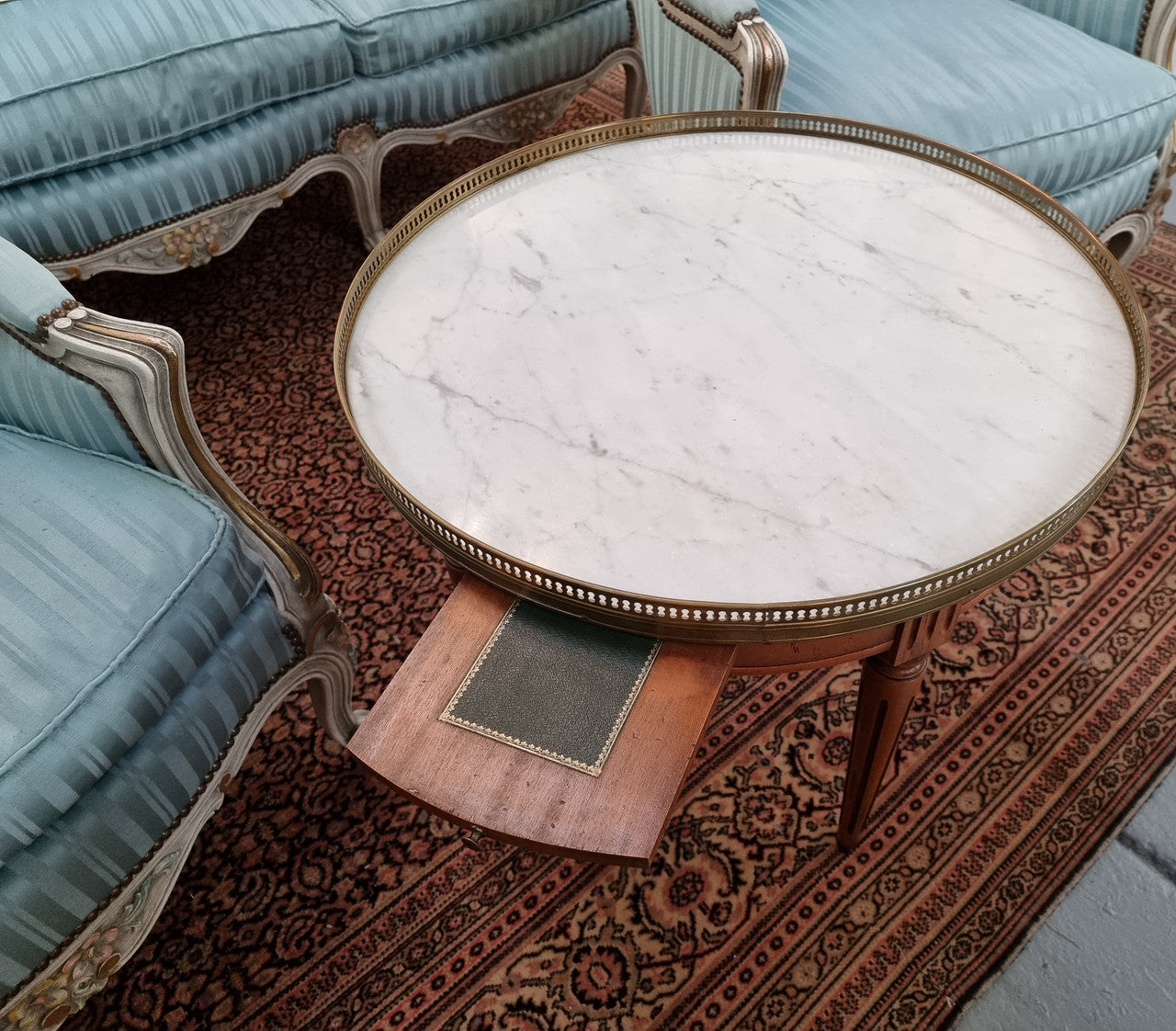 Louis XVI Style Mahogany Marble Top Bouillotte Table