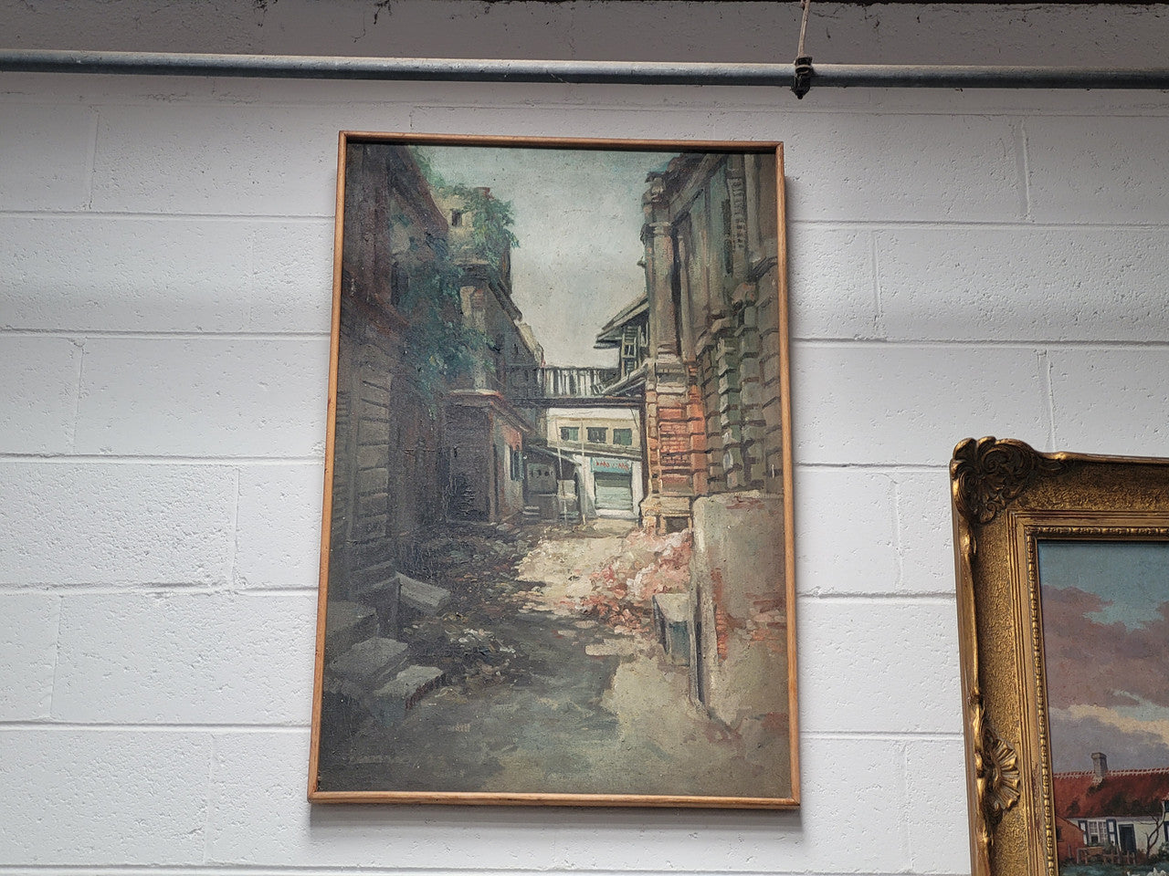 European Olde World Street Scene Oil On Canvas