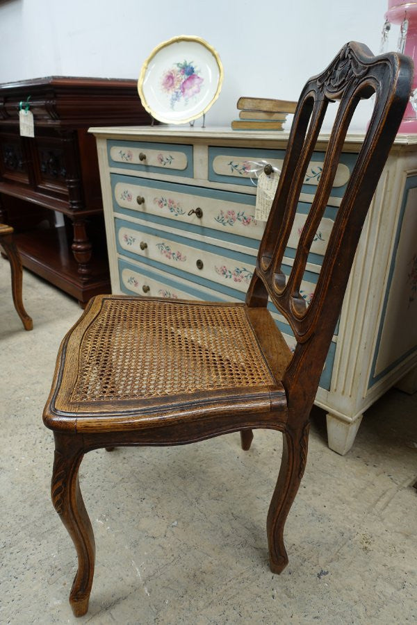 Fabulous set of 6 French oak dining chairs with cane seating in fantastic original condition.