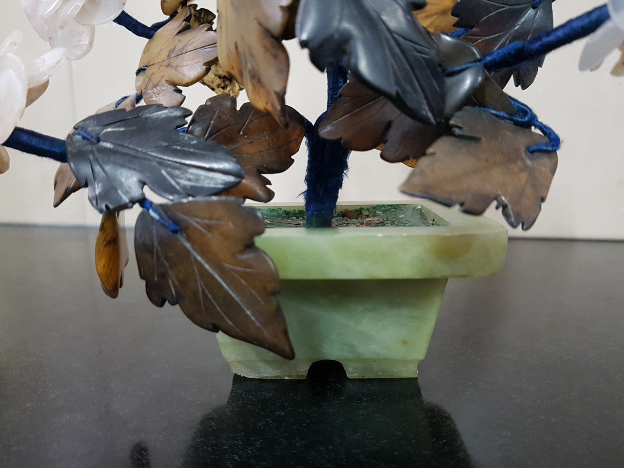 Vintage Chinese Soapstone & Jade Tree On Base