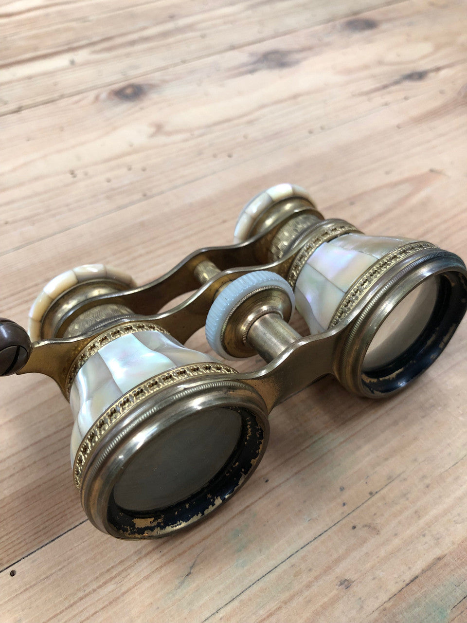 Rare Pair of French Mother of Pearl And Gilt Metal Telescopic Opera Glasses