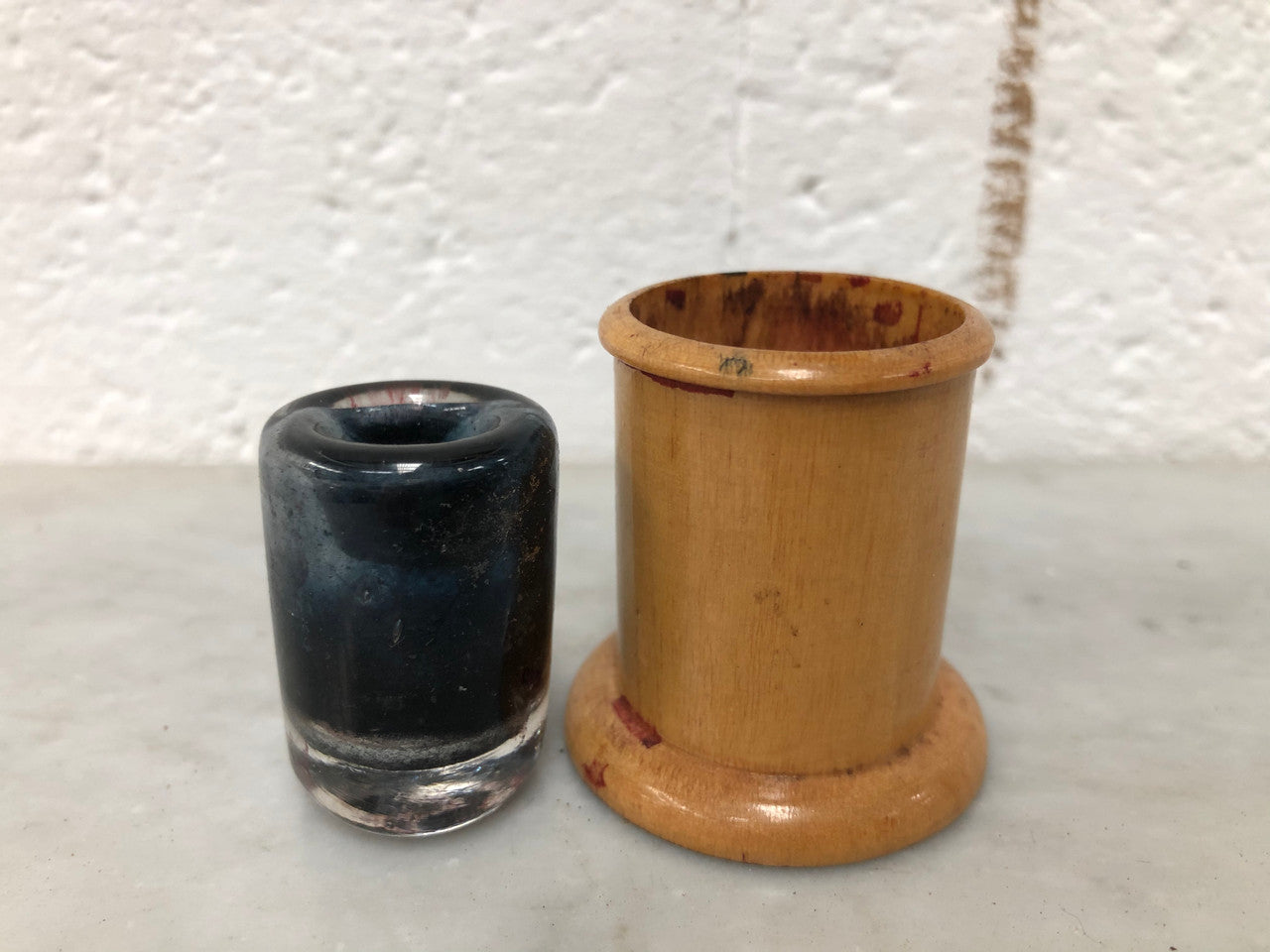 Antique Hand-Painted Treen Inkwell