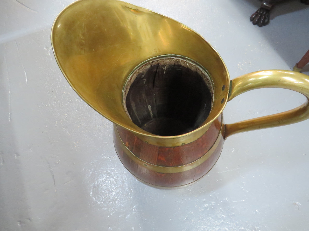 Large French Oak And Brass Banded Measuring Jug