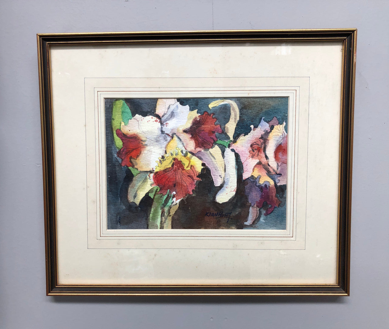 Vintage Signed Watercolour Of Iris's
