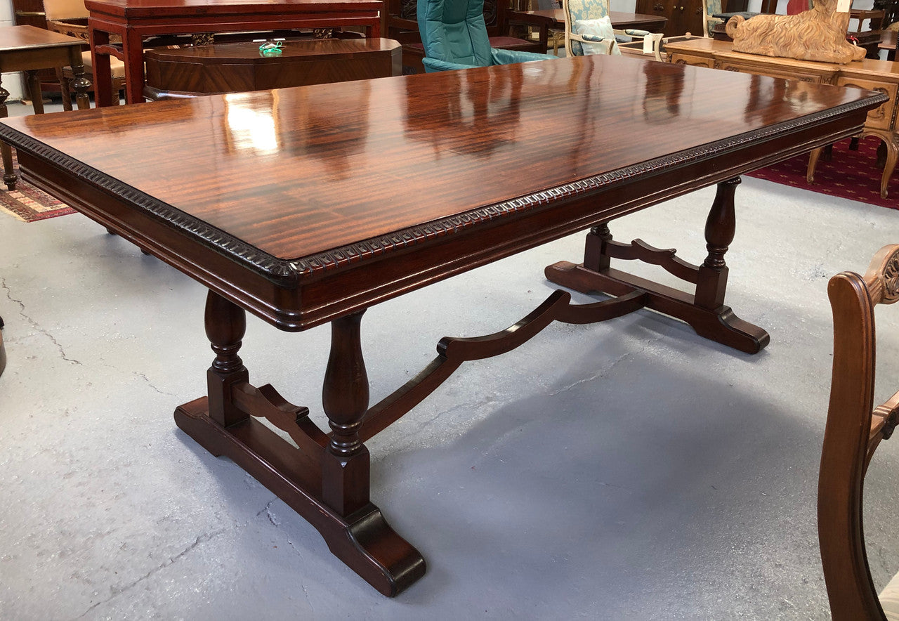 Mahogany Tudor Style Dining Table With Carved Edge