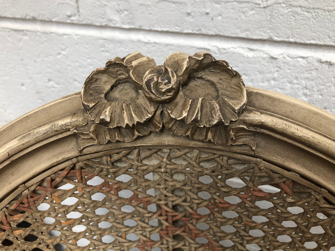 Pair Of French Louis XV Style Cane Back and Upholstered Seat Fauteuils