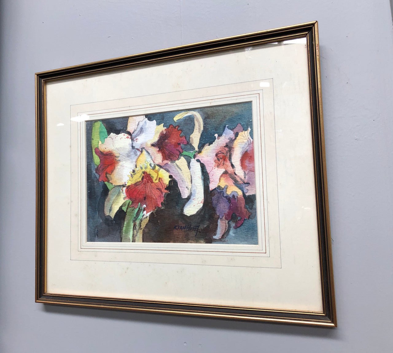 Vintage Signed Watercolour Of Iris's