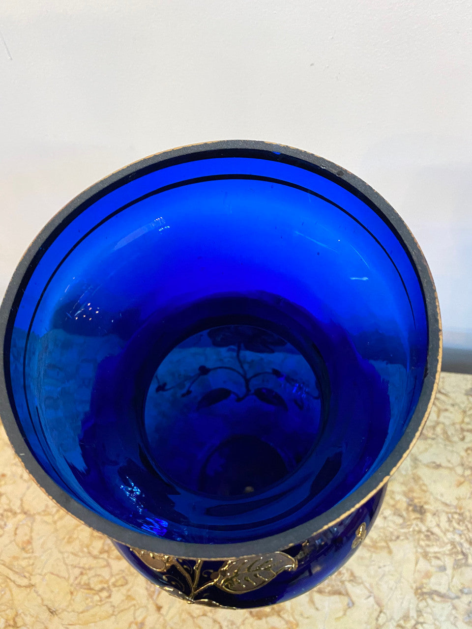 Large Edwardian Bristol Blue & Gilt Enamelled Vase