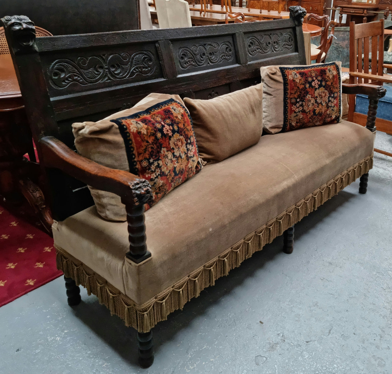 Sensational Antique French Oak Gothic Revival Bench Seat