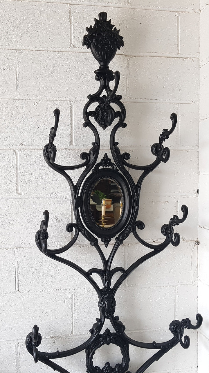 Highly Decorative French Antique Painted Cast Iron Hallstand