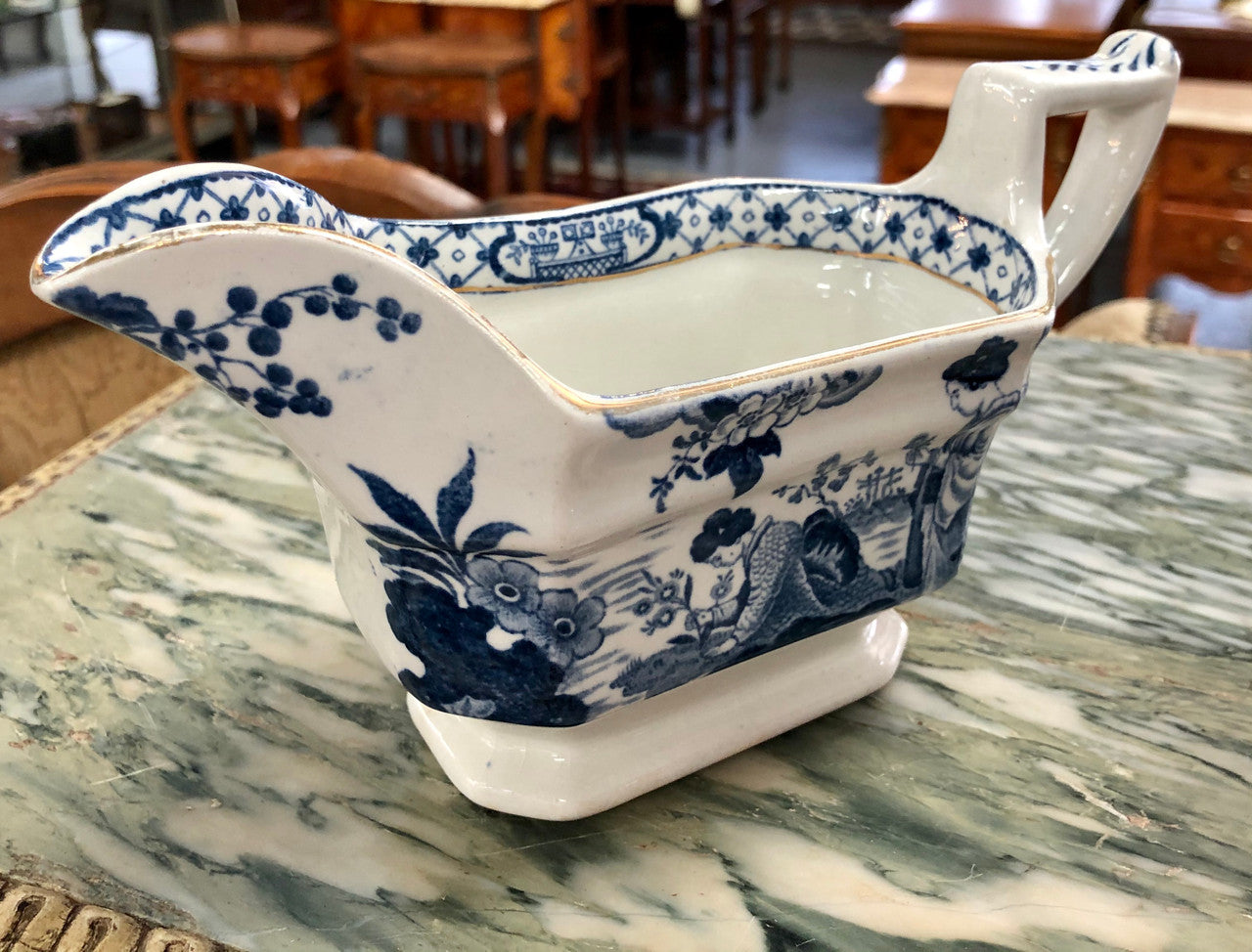 A Blue and White English Gravy Boat