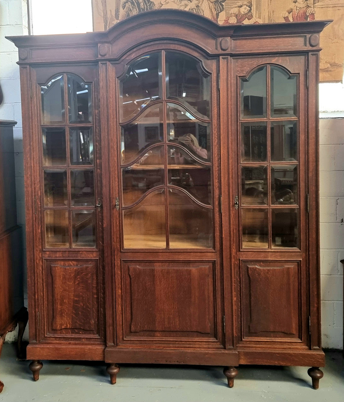 Late 19th Century French Oak three door bookcase. It has fully adjustable shelfs and is in good original detailed condition.