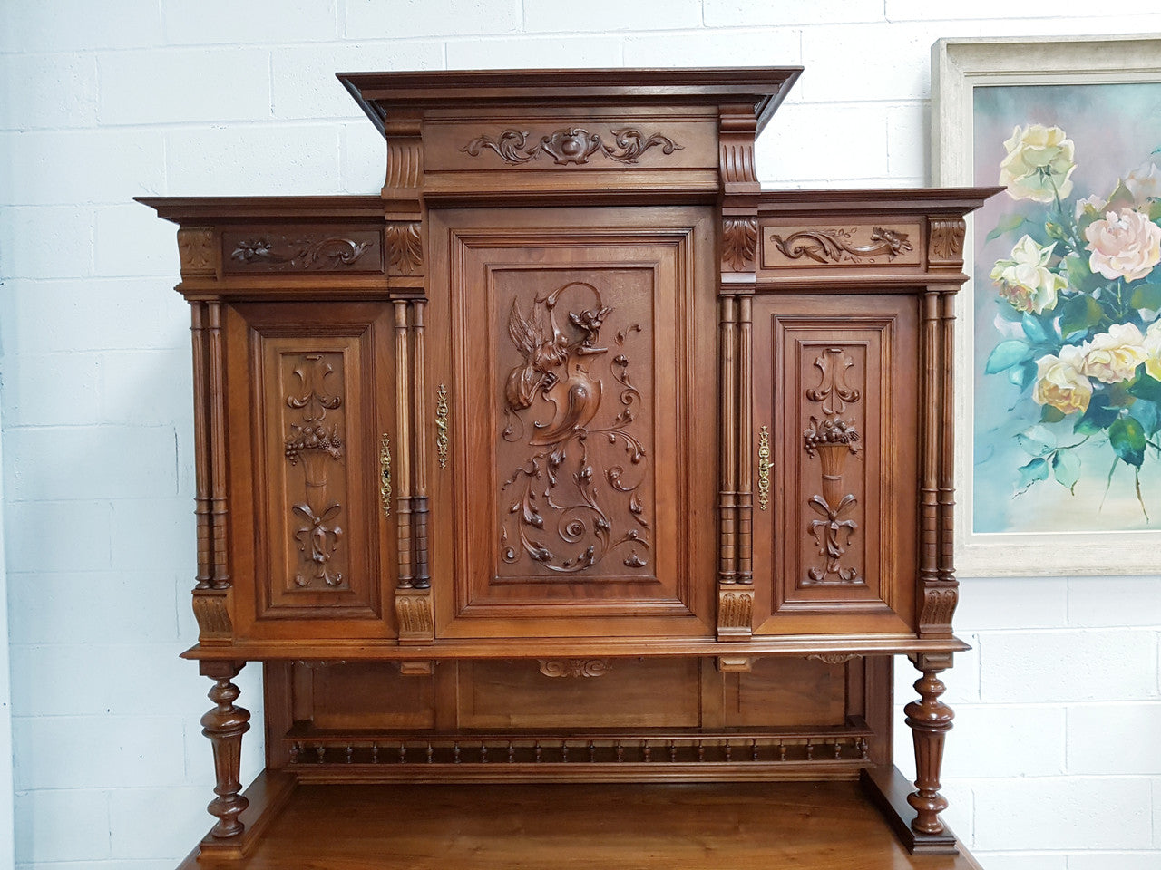 French Walnut Henry II Style Sideboard/Buffet With Superb Carving