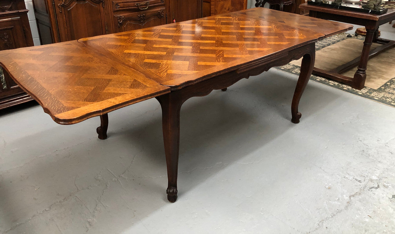French Oak Louis XV th Style Parquetry Top Extension Table