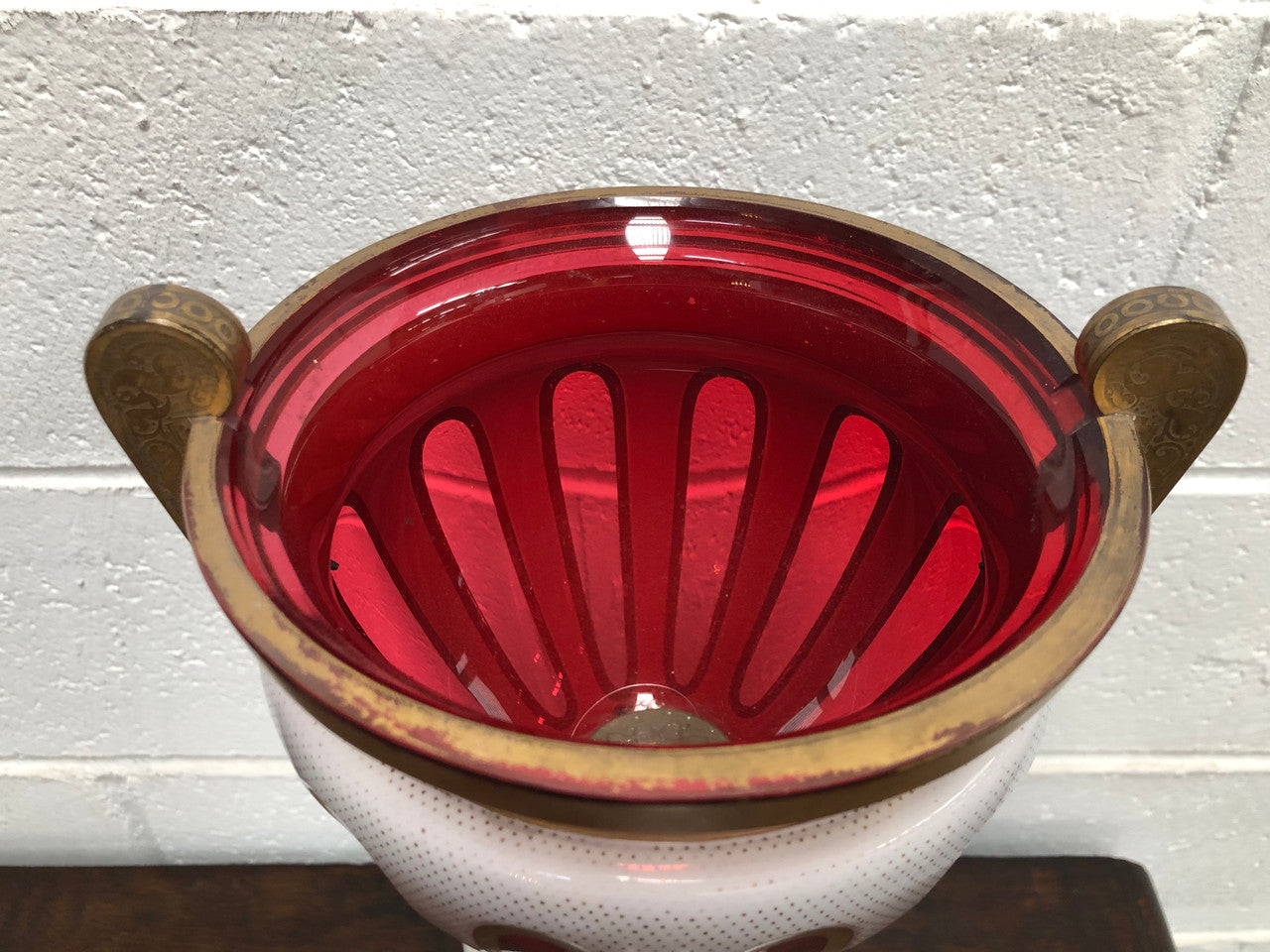 Stunning Victorian overlay ruby glass Centerpiece in good original condition.